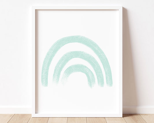 Mint green rainbow in chalky brushstroke illlustration style perfect for Baby Nursery Décor, Little Boys Bedroom Wall Art, Toddler Girls Room Wall Hangings, Kiddos Bathroom Wall Art and Childrens Playroom Décor.