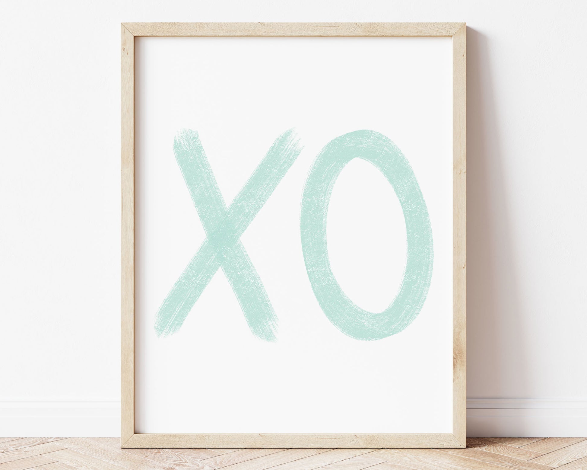 Mint green XO in chalky brushstroke illlustration style perfect for Baby Nursery Décor, Little Boys Bedroom Wall Art, Toddler Girls Room Wall Hangings, Kiddos Bathroom Wall Art and Childrens Playroom Décor.