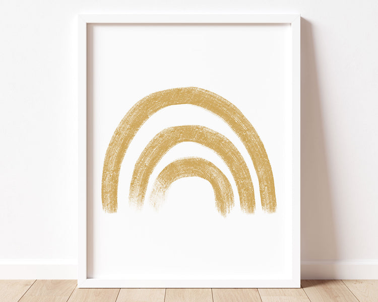 Mustard yellow rainbow in chalky brushstroke illlustration style perfect for Baby Nursery Décor, Little Boys Bedroom Wall Art, Toddler Girls Room Wall Hangings, Kiddos Bathroom Wall Art and Childrens Playroom Décor.