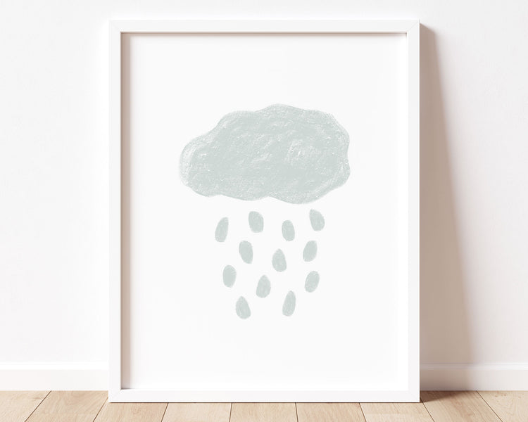 Muted pastel blue abstract cloud and rain in chalky brushstroke illlustration style perfect for Baby Nursery Décor, Little Boys Bedroom Wall Art, Toddler Girls Room Wall Hangings, Kiddos Bathroom Wall Art and Childrens Playroom Décor.