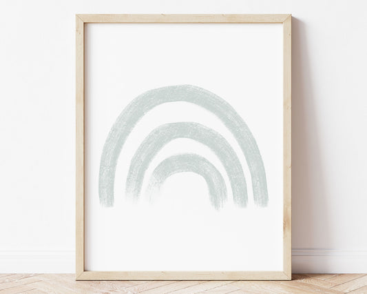 Muted pastel blue rainbow in chalky brushstroke illlustration style perfect for Baby Nursery Décor, Little Boys Bedroom Wall Art, Toddler Girls Room Wall Hangings, Kiddos Bathroom Wall Art and Childrens Playroom Décor.