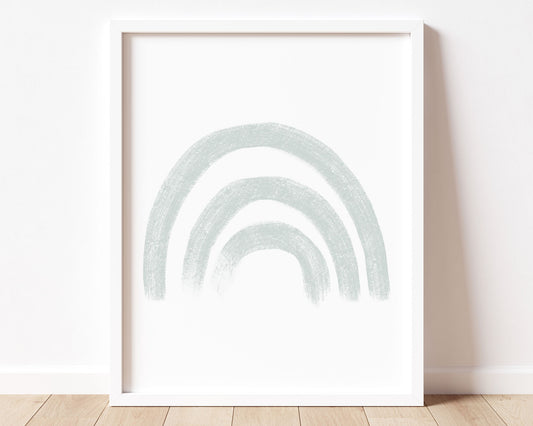 Muted pastel blue rainbow in chalky brushstroke illlustration style perfect for Baby Nursery Décor, Little Boys Bedroom Wall Art, Toddler Girls Room Wall Hangings, Kiddos Bathroom Wall Art and Childrens Playroom Décor.