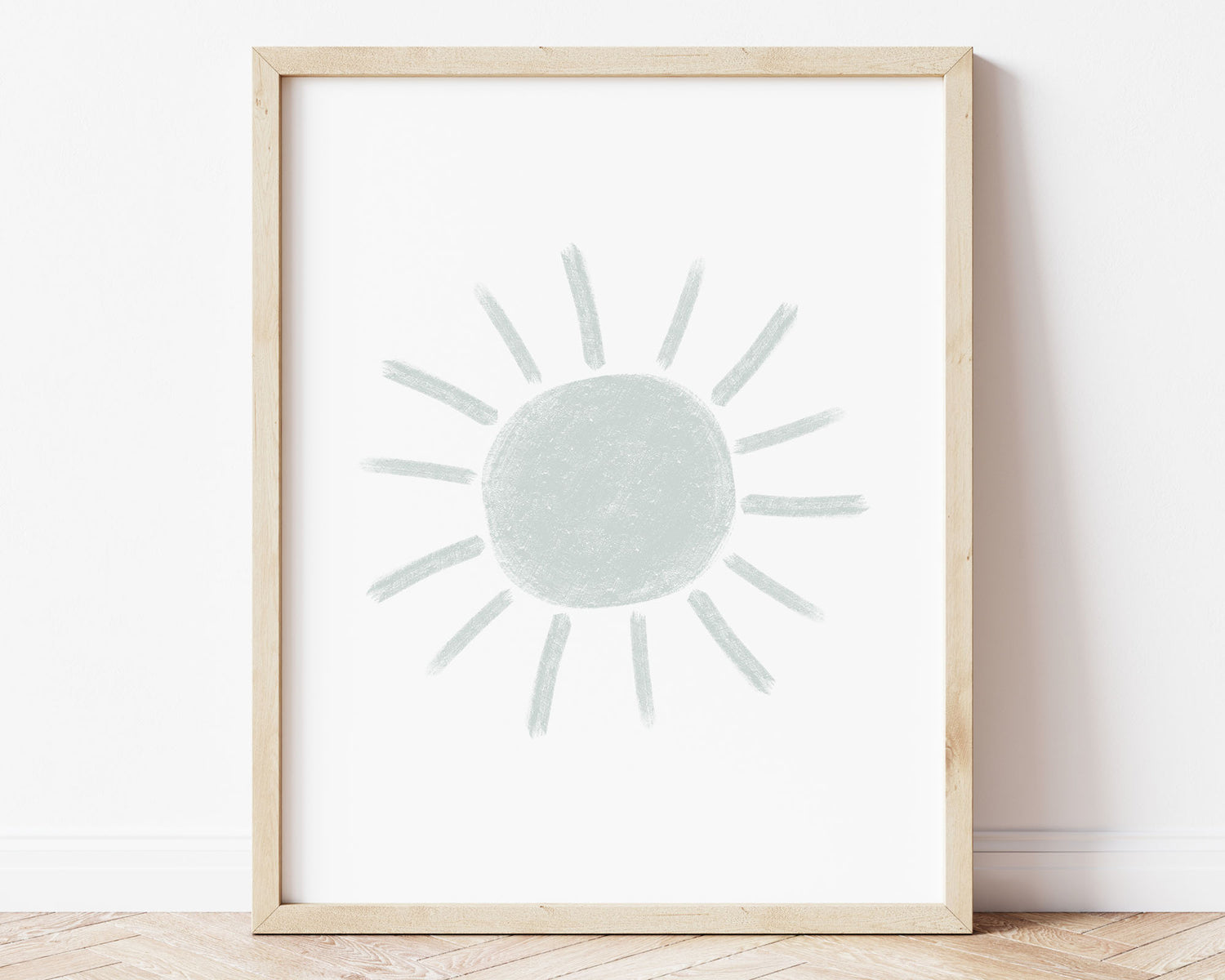 Muted pastel blue abstract sun in chalky brushstroke illlustration style perfect for Baby Nursery Décor, Little Boys Bedroom Wall Art, Toddler Girls Room Wall Hangings, Kiddos Bathroom Wall Art and Childrens Playroom Décor.