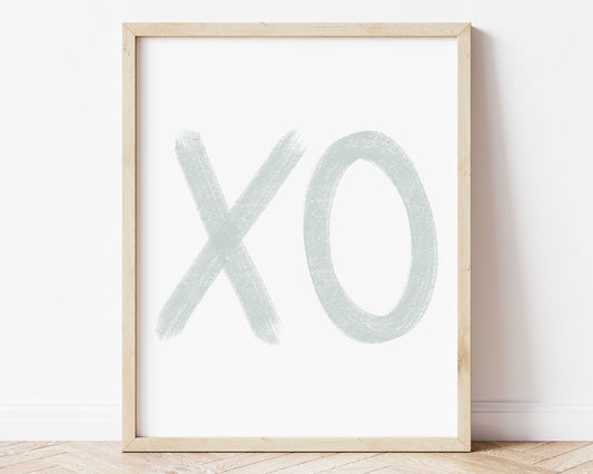Muted pastel blue XO in chalky brushstroke illlustration style perfect for Baby Nursery Décor, Little Boys Bedroom Wall Art, Toddler Girls Room Wall Hangings, Kiddos Bathroom Wall Art and Childrens Playroom Décor.