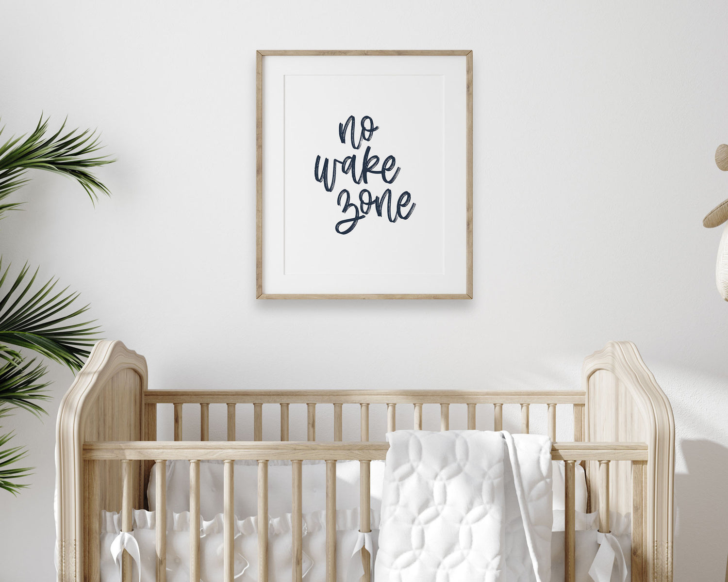 Navy Blue No Wake Zone Printable Wall Art featuring a textured brush style cursive lettered quote perfect for Baby Boy Nautical Nursery Decor, Baby Girl Surf Nursery Wall Art, Nautical Kids Bedroom Decor or Children's Coastal Wall Art.