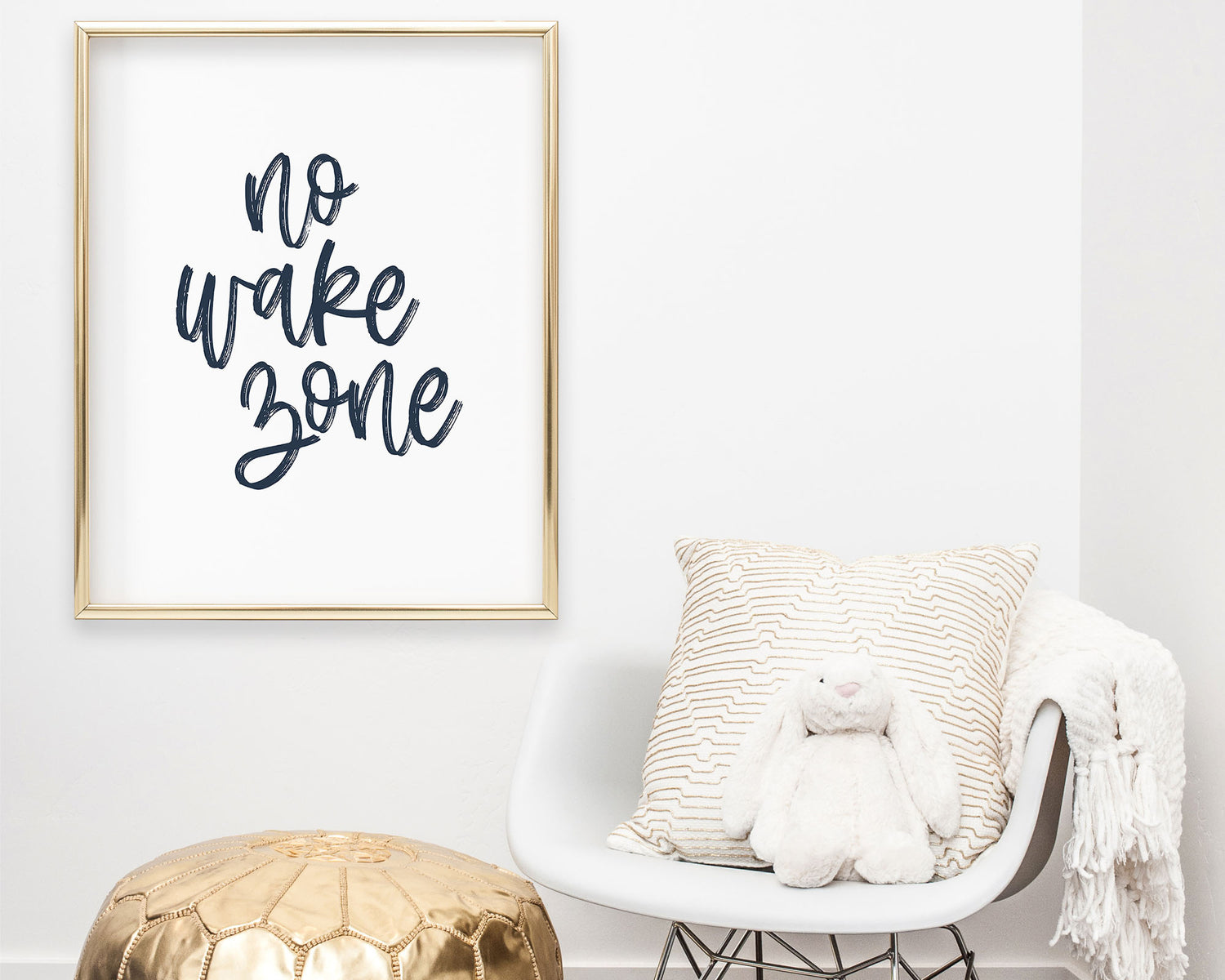 Navy Blue No Wake Zone Printable Wall Art featuring a textured brush style cursive lettered quote perfect for Baby Boy Nautical Nursery Decor, Baby Girl Surf Nursery Wall Art, Nautical Kids Bedroom Decor or Children's Coastal Wall Art.