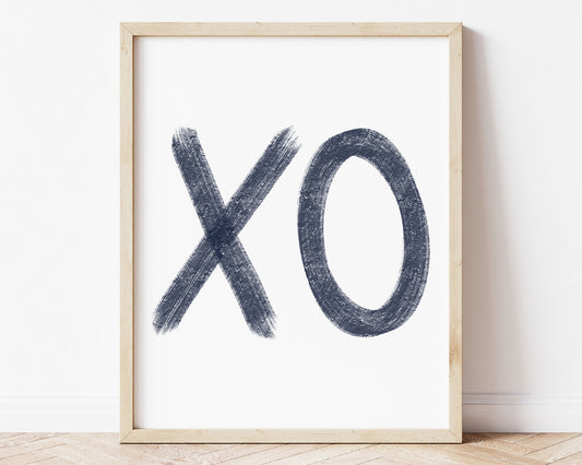Navy blue XO in chalky brushstroke illlustration style perfect for Baby Nursery Décor, Little Boys Bedroom Wall Art, Toddler Girls Room Wall Hangings, Kiddos Bathroom Wall Art and Childrens Playroom Décor.