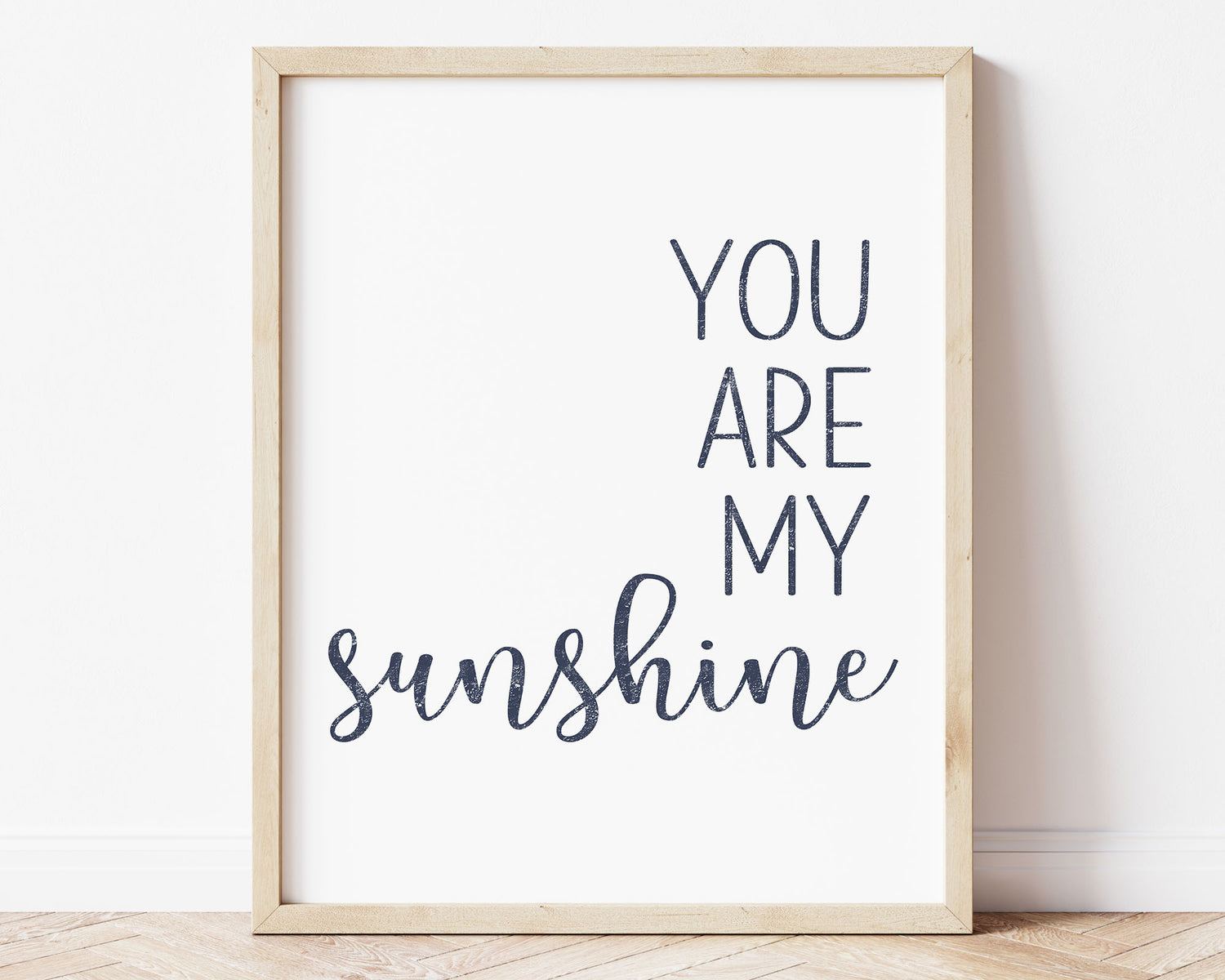 Navy blue You Are My Sunshine in textured lettering perfect for Baby Nursery Décor, Little Boys Bedroom Wall Art, Toddler Girls Room Wall Hangings, Kiddos Bathroom Wall Art and Childrens Playroom Décor.