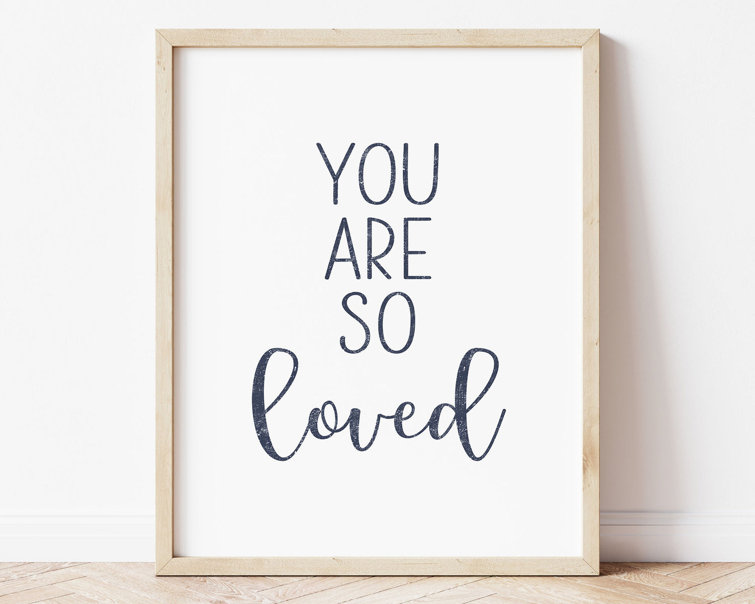 Navy blue You Are So Loved in textured lettering perfect for Baby Nursery Décor, Little Boys Bedroom Wall Art, Toddler Girls Room Wall Hangings, Kiddos Bathroom Wall Art and Childrens Playroom Décor.