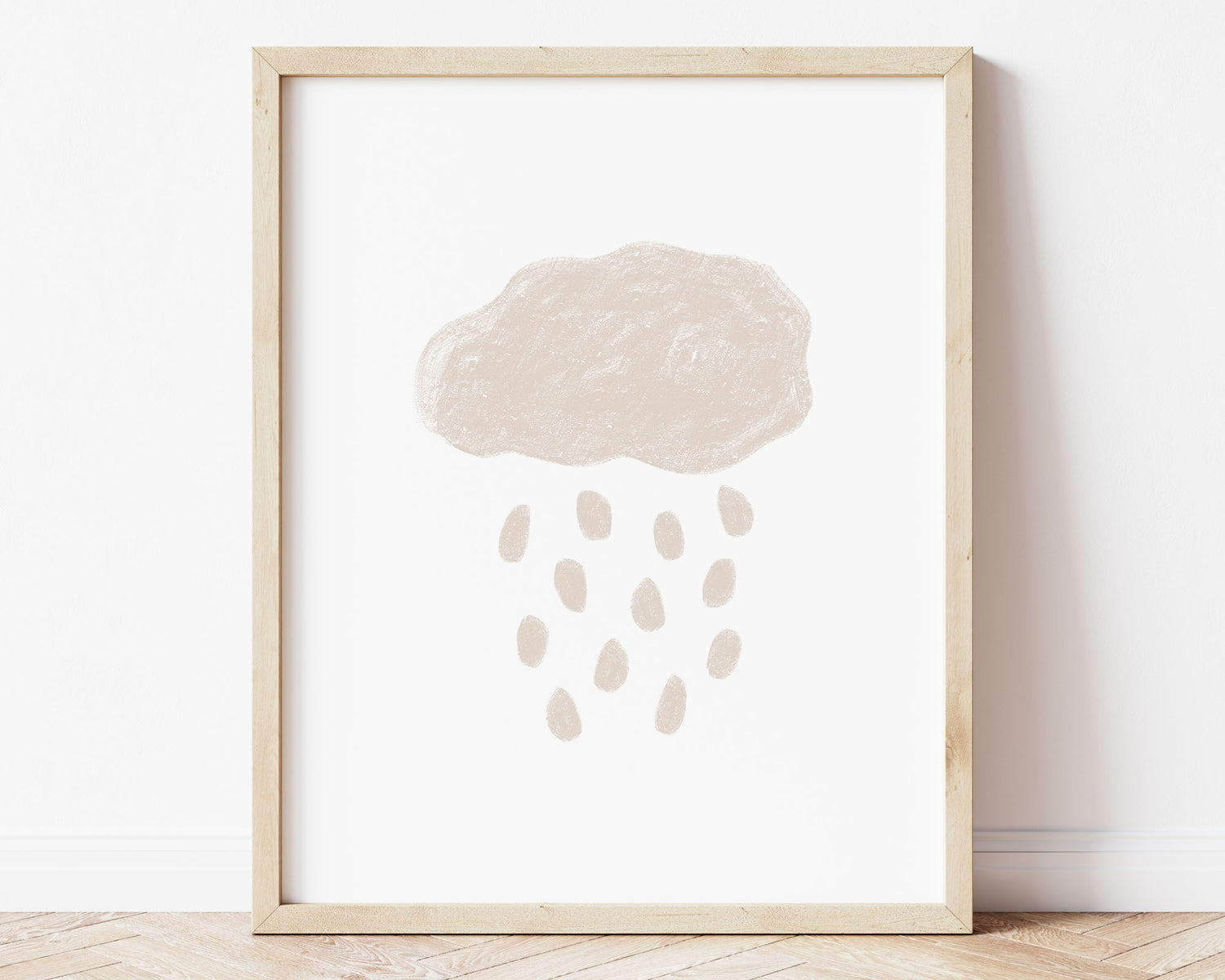 Neutral tan abstract cloud and rain in chalky brushstroke illlustration style perfect for Baby Nursery Décor, Little Boys Bedroom Wall Art, Toddler Girls Room Wall Hangings, Kiddos Bathroom Wall Art and Childrens Playroom Décor.