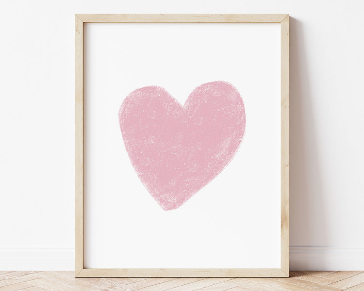 Pink heart in chalky brushstroke illlustration style perfect for Baby Nursery Décor, Little Boys Bedroom Wall Art, Toddler Girls Room Wall Hangings, Kiddos Bathroom Wall Art and Childrens Playroom Décor.