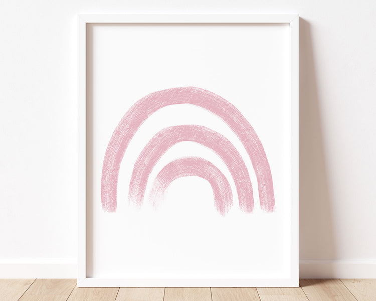 Pink rainbow in chalky brushstroke illlustration style perfect for Baby Nursery Décor, Little Boys Bedroom Wall Art, Toddler Girls Room Wall Hangings, Kiddos Bathroom Wall Art and Childrens Playroom Décor.