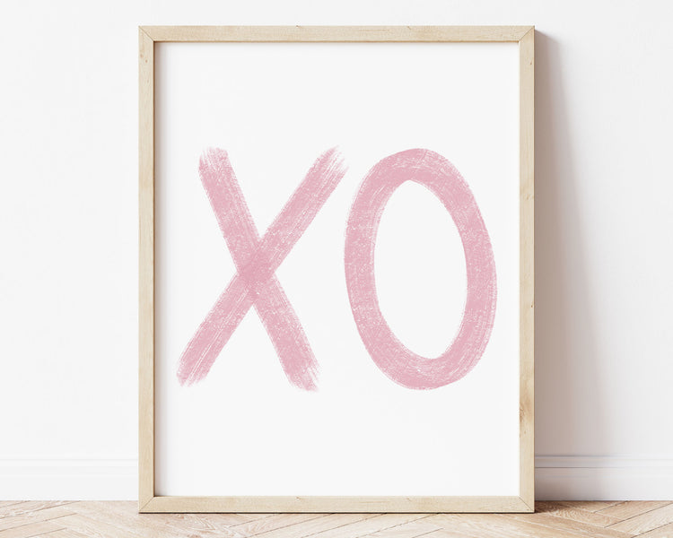 Pink XO in chalky brushstroke illlustration style perfect for Baby Nursery Décor, Little Boys Bedroom Wall Art, Toddler Girls Room Wall Hangings, Kiddos Bathroom Wall Art and Childrens Playroom Décor.