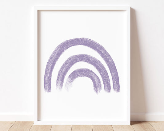 Purple rainbow in chalky brushstroke illlustration style perfect for Baby Nursery Décor, Little Boys Bedroom Wall Art, Toddler Girls Room Wall Hangings, Kiddos Bathroom Wall Art and Childrens Playroom Décor.