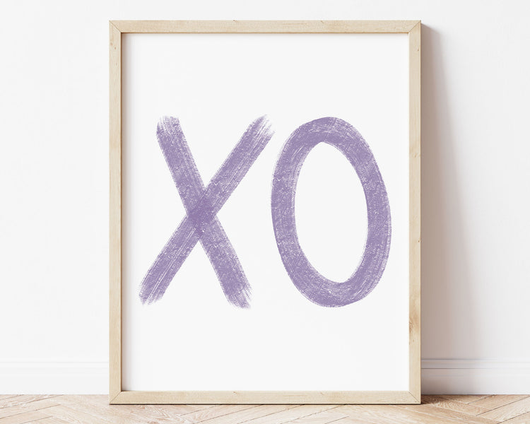 Purple XO in chalky brushstroke illlustration style perfect for Baby Nursery Décor, Little Boys Bedroom Wall Art, Toddler Girls Room Wall Hangings, Kiddos Bathroom Wall Art and Childrens Playroom Décor.