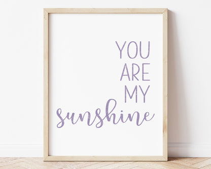 Purple You Are My Sunshine in textured lettering perfect for Baby Nursery Décor, Little Boys Bedroom Wall Art, Toddler Girls Room Wall Hangings, Kiddos Bathroom Wall Art and Childrens Playroom Décor.