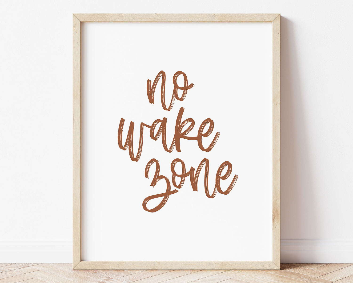 Rust Clay Terracotta earth tone colored No Wake Zone Printable Wall Art featuring a textured brush style cursive lettered quote perfect for Baby Boy Nautical Nursery Decor, Baby Girl Surf Nursery Wall Art, Nautical Kids Bedroom Decor or Children's Coastal Wall Art.