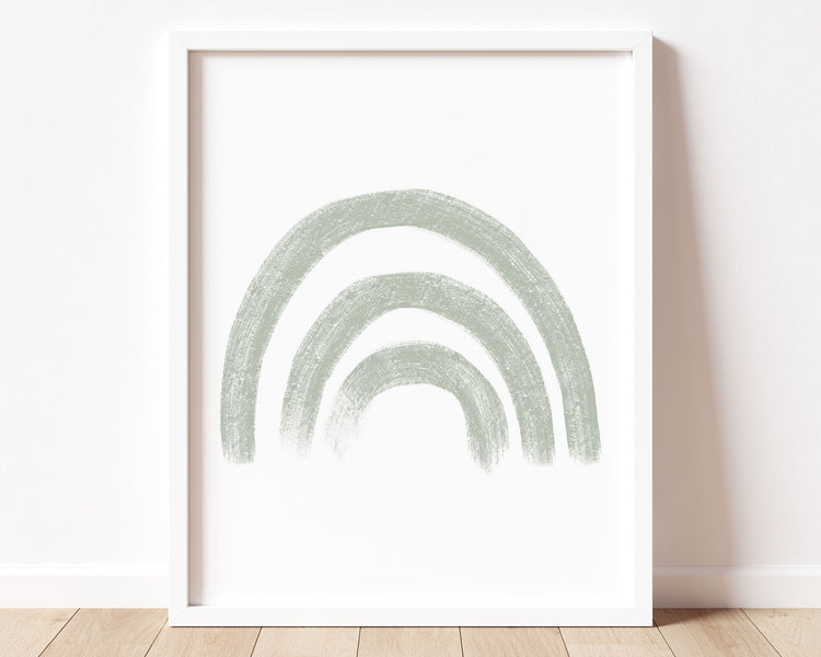 Sage green rainbow in chalky brushstroke illlustration style perfect for Baby Nursery Décor, Little Boys Bedroom Wall Art, Toddler Girls Room Wall Hangings, Kiddos Bathroom Wall Art and Childrens Playroom Décor.