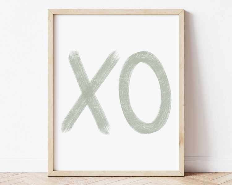 Sage green XO in chalky brushstroke illlustration style perfect for Baby Nursery Décor, Little Boys Bedroom Wall Art, Toddler Girls Room Wall Hangings, Kiddos Bathroom Wall Art and Childrens Playroom Décor.