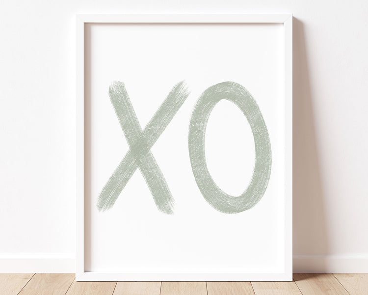 Sage green XO in chalky brushstroke illlustration style perfect for Baby Nursery Décor, Little Boys Bedroom Wall Art, Toddler Girls Room Wall Hangings, Kiddos Bathroom Wall Art and Childrens Playroom Décor.