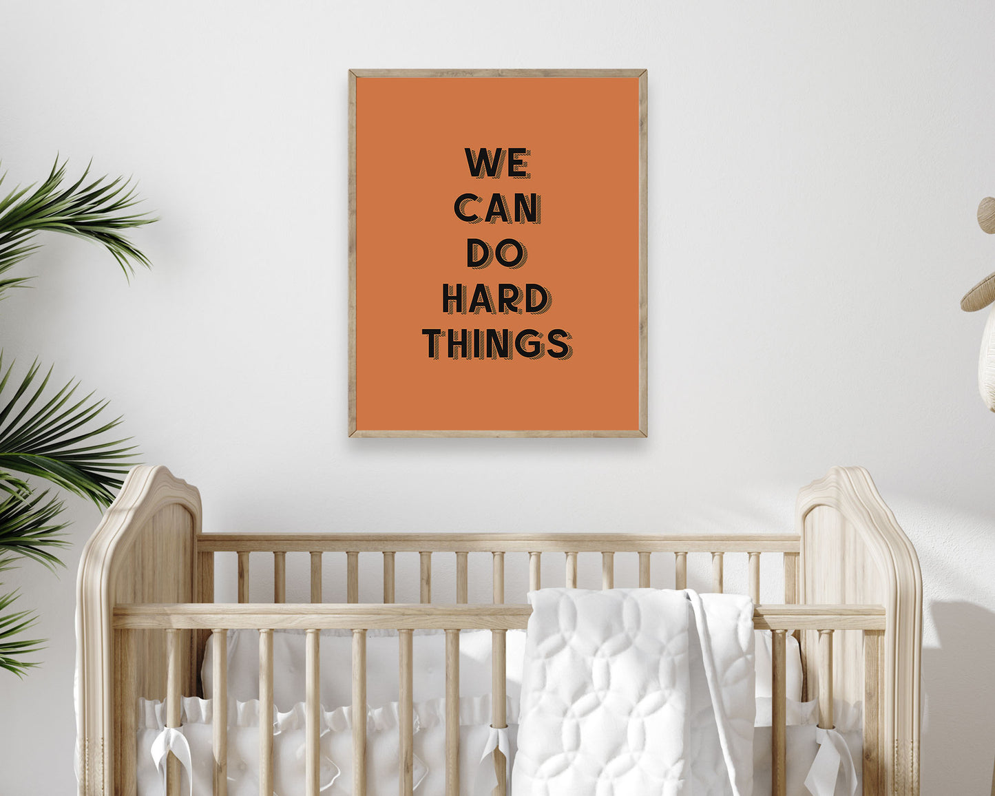 We Can Do Hard Things Instant Download Digital File featuring retro block shadowed lettering in black on an orange background. Perfect for Baby Girls Nursery Decor, Toddler Boys Bedroom Decor or Little Kids Playroom Wall Art.