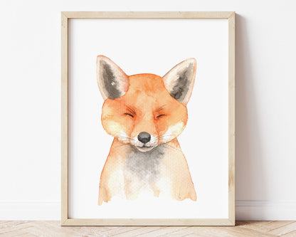 Watercolor Baby Fox Printable Wall Art, Digital Download