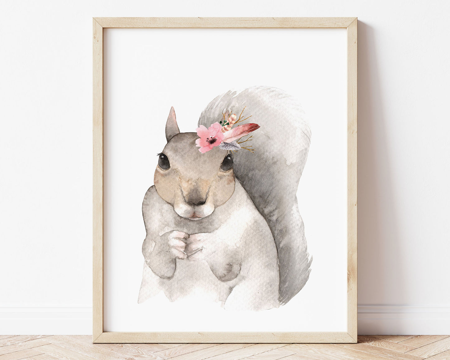 Watercolor Flower Crown Squirrel Printable Wall Art, Digital Download