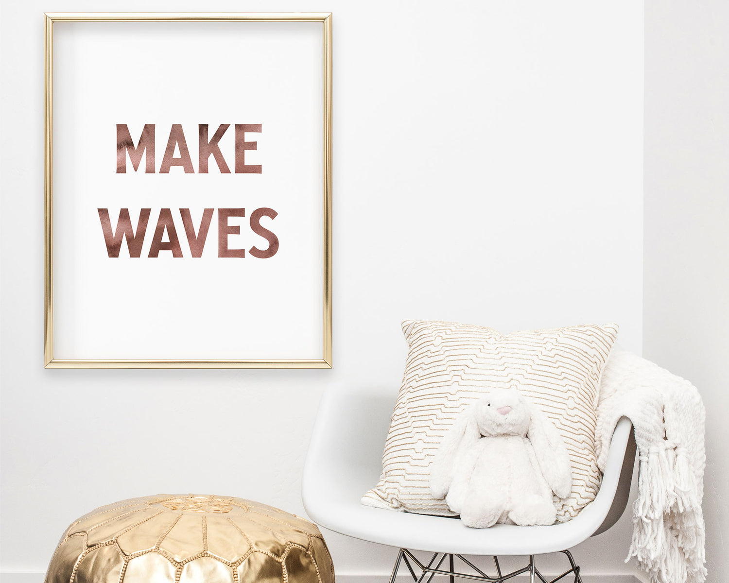 Watercolor Make Waves Printable Wall Art featuring red-brown watercolor letters. Perfect for Baby Boy Nautical Nursery Decor, Baby Girl Surf Nursery Wall Art, Nautical Kids Bedroom Decor or Children's Coastal Bathroom Wall Art.