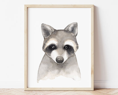 Watercolor Raccoon Printable Wall Art, Digital Download