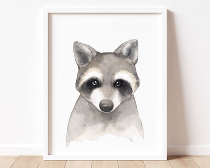 Watercolor Raccoon Printable Wall Art, Digital Download