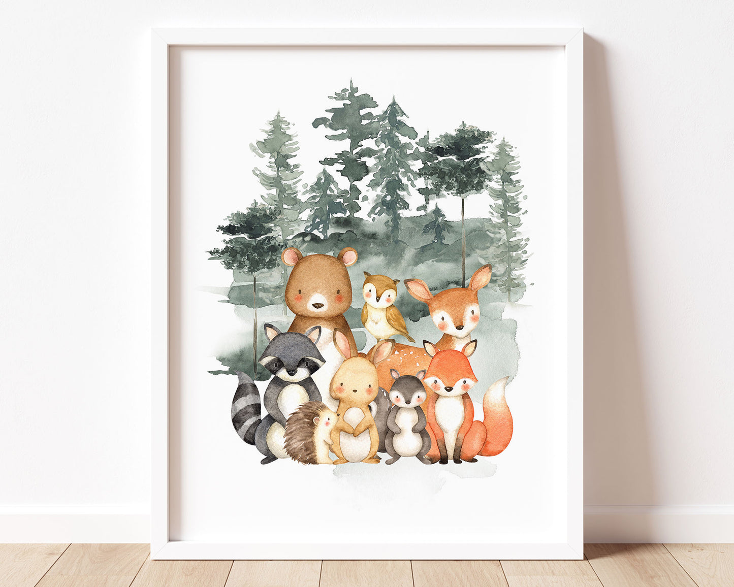 Watercolor Forest Animals Printable Wall Art, Digital Download