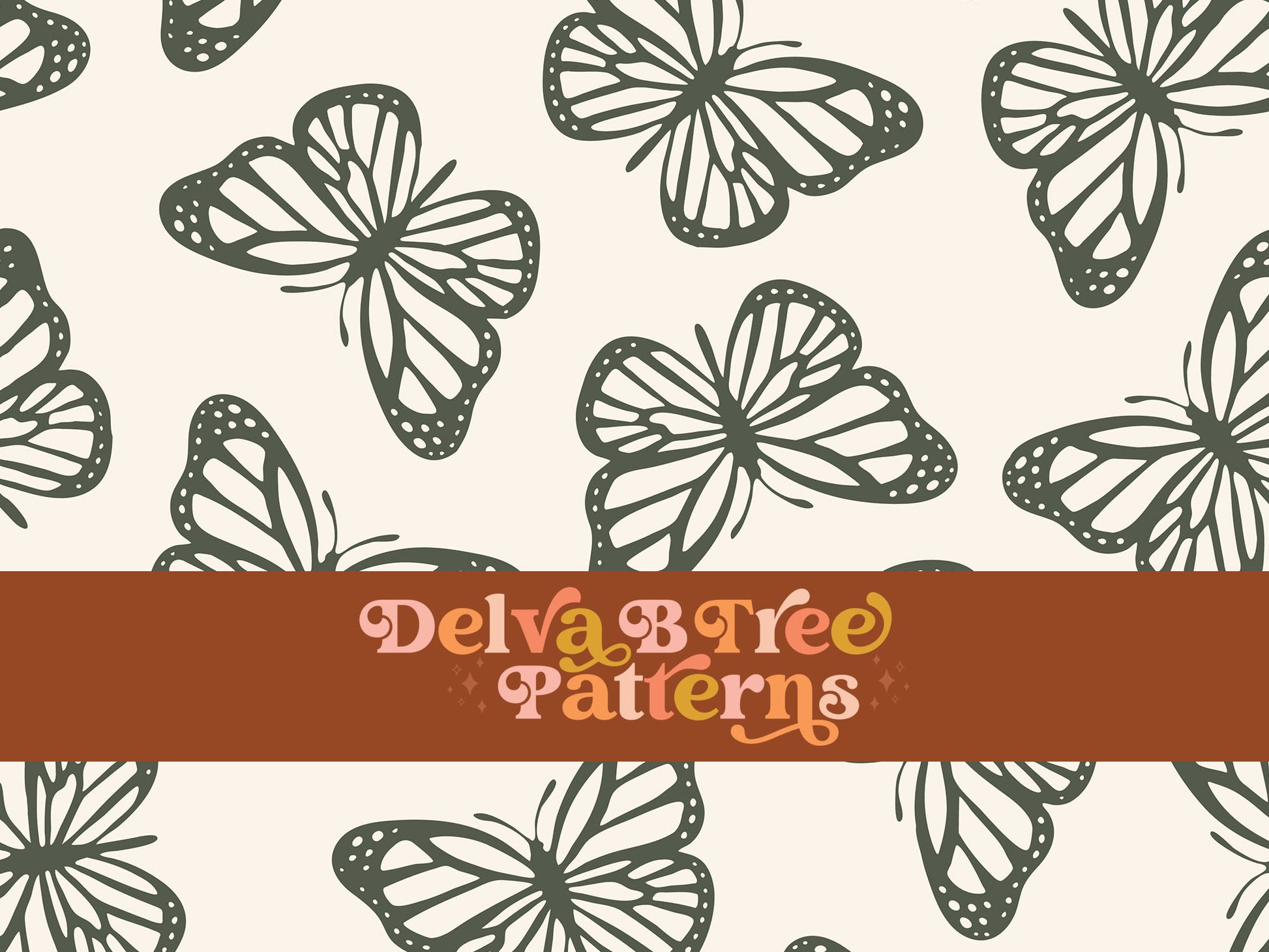 Dark thyme green and off white butterfly seamless file for fabric printing. Simple Bugs Repeat Pattern for textiles, polymailers, baby boy lovey blankets, nursery crib bedding, kids clothing, girls hair accessories, home decor accents, pet products.