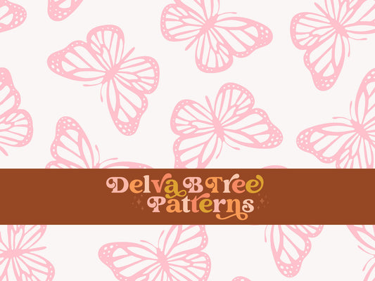 Pink and off white butterfly seamless file for fabric printing. Simple Bugs Repeat Pattern for textiles, polymailers, baby boy lovey blankets, nursery crib bedding, kids clothing, girls hair accessories, home decor accents, pet products.