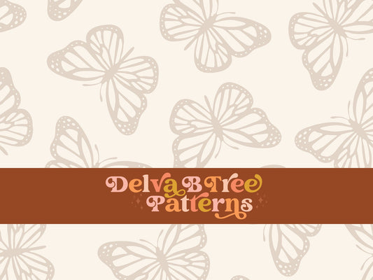 Neutral tan and off white butterfly seamless file for fabric printing. Simple Bugs Repeat Pattern for textiles, polymailers, baby boy lovey blankets, nursery crib bedding, kids clothing, girls hair accessories, home decor accents, pet products.