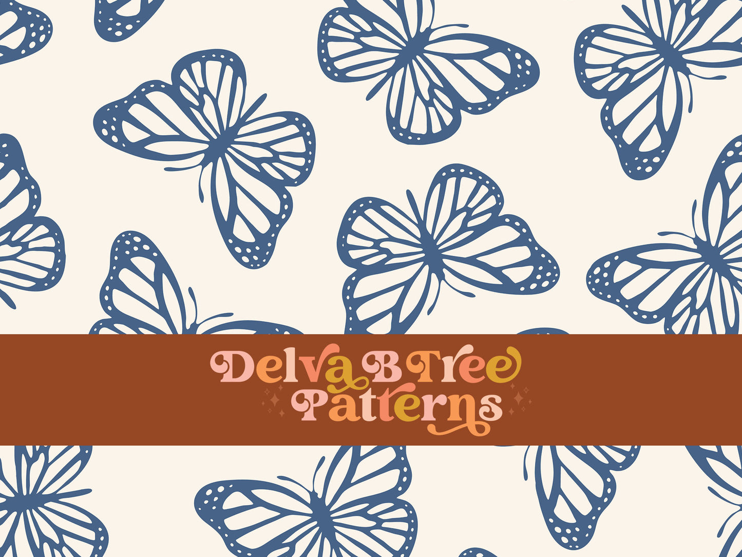 Federal blue and off white butterfly seamless file for fabric printing. Simple Bugs Repeat Pattern for textiles, polymailers, baby boy lovey blankets, nursery crib bedding, kids clothing, girls hair accessories, home decor accents, pet products.