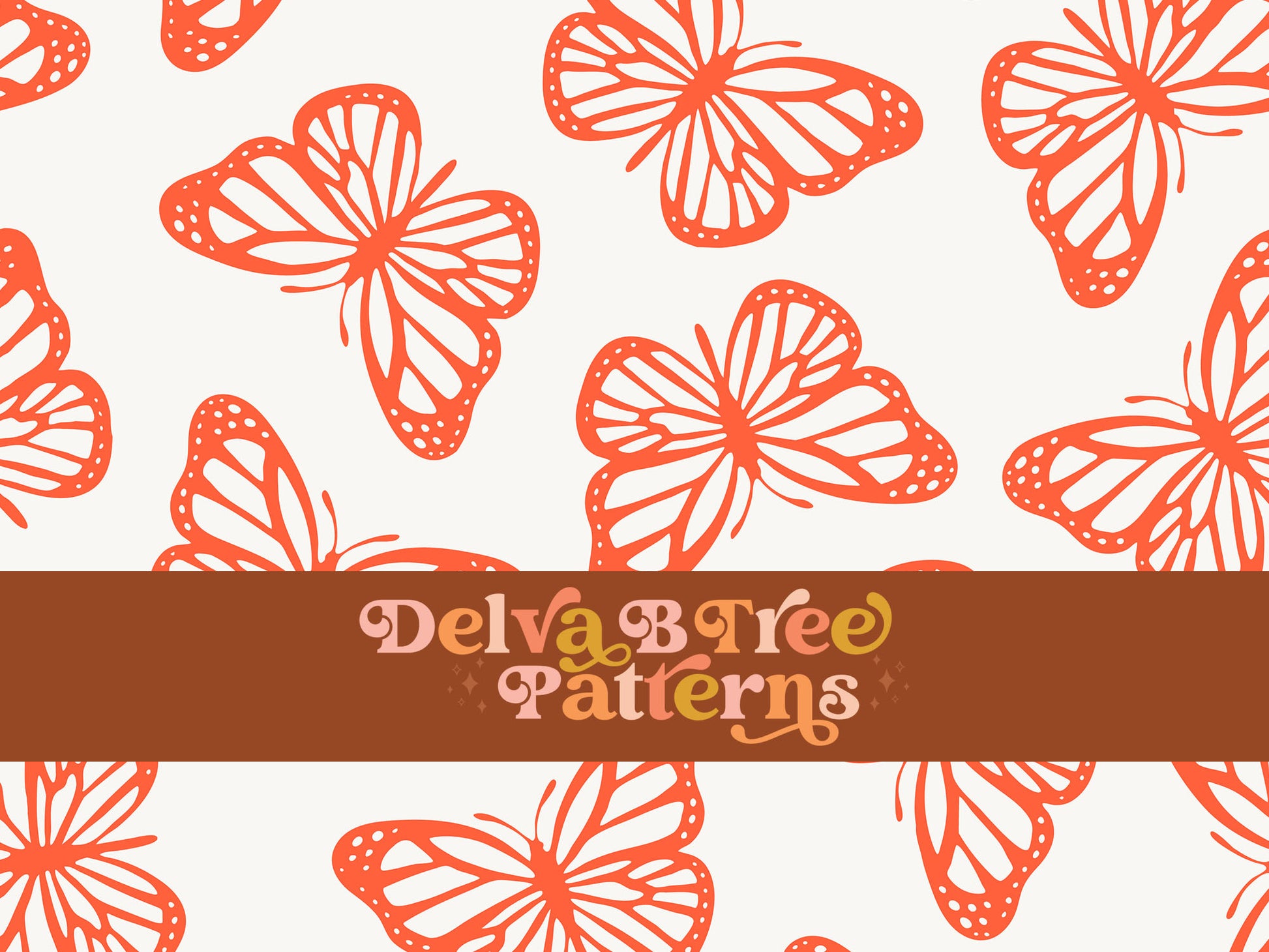 Preppy orange and white butterfly seamless file for fabric printing. Simple Bugs Repeat Pattern for textiles, polymailers, baby boy lovey blankets, nursery crib bedding, kids clothing, girls hair accessories, home decor accents, pet products.