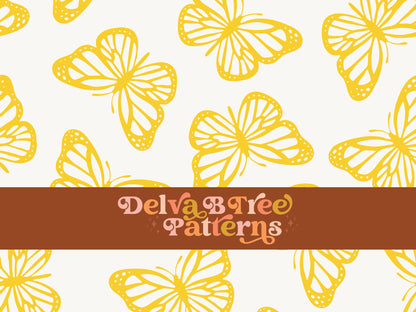 Preppy yellow and white butterfly seamless file for fabric printing. Simple Bugs Repeat Pattern for textiles, polymailers, baby boy lovey blankets, nursery crib bedding, kids clothing, girls hair accessories, home decor accents, pet products.