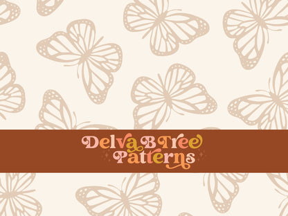 Tan and off white butterfly seamless file for fabric printing. Simple Bugs Repeat Pattern for textiles, polymailers, baby boy lovey blankets, nursery crib bedding, kids clothing, girls hair accessories, home decor accents, pet products.