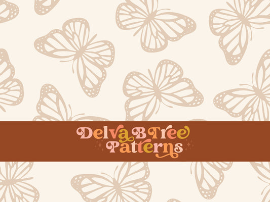 Tan and off white butterfly seamless file for fabric printing. Simple Bugs Repeat Pattern for textiles, polymailers, baby boy lovey blankets, nursery crib bedding, kids clothing, girls hair accessories, home decor accents, pet products.