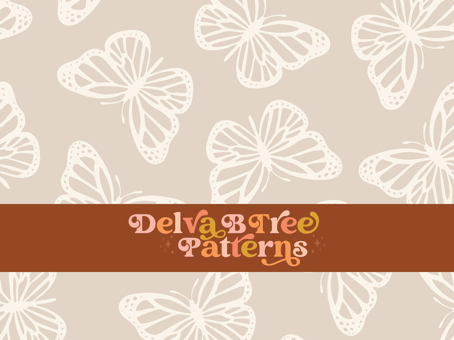 Neutral tan and off white butterfly seamless file for fabric printing. Simple Bugs Repeat Pattern for textiles, polymailers, baby boy lovey blankets, nursery crib bedding, kids clothing, girls hair accessories, home decor accents, pet products.