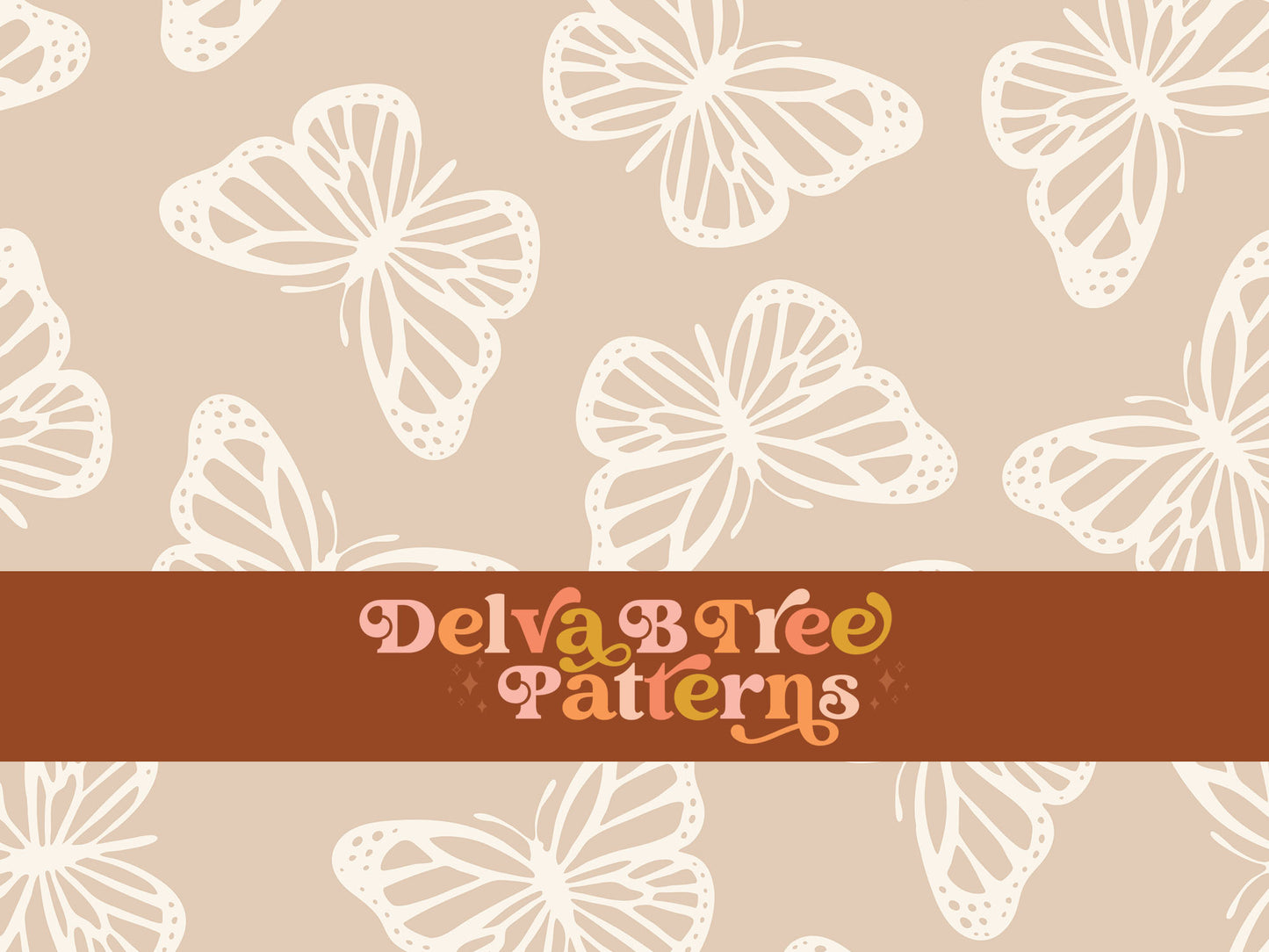 Tan and off white butterfly seamless file for fabric printing. Simple Bugs Repeat Pattern for textiles, polymailers, baby boy lovey blankets, nursery crib bedding, kids clothing, girls hair accessories, home decor accents, pet products.