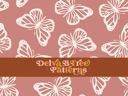 Old rose pink and off white butterfly seamless file for fabric printing. Simple Bugs Repeat Pattern for textiles, polymailers, baby boy lovey blankets, nursery crib bedding, kids clothing, girls hair accessories, home decor accents, pet products.