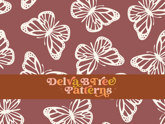 Rose taupe / muted maroon and off white butterfly seamless file for fabric printing. Simple Bugs Repeat Pattern for textiles, polymailers, baby boy lovey blankets, nursery crib bedding, kids clothing, girls hair accessories, home decor accents, pet products.