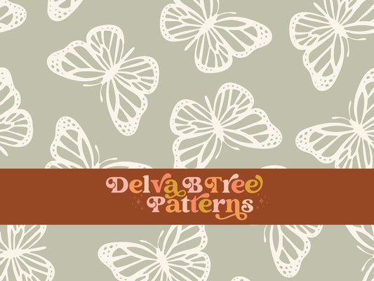 Sage green and off white butterfly seamless file for fabric printing. Simple Bugs Repeat Pattern for textiles, polymailers, baby boy lovey blankets, nursery crib bedding, kids clothing, girls hair accessories, home decor accents, pet products.