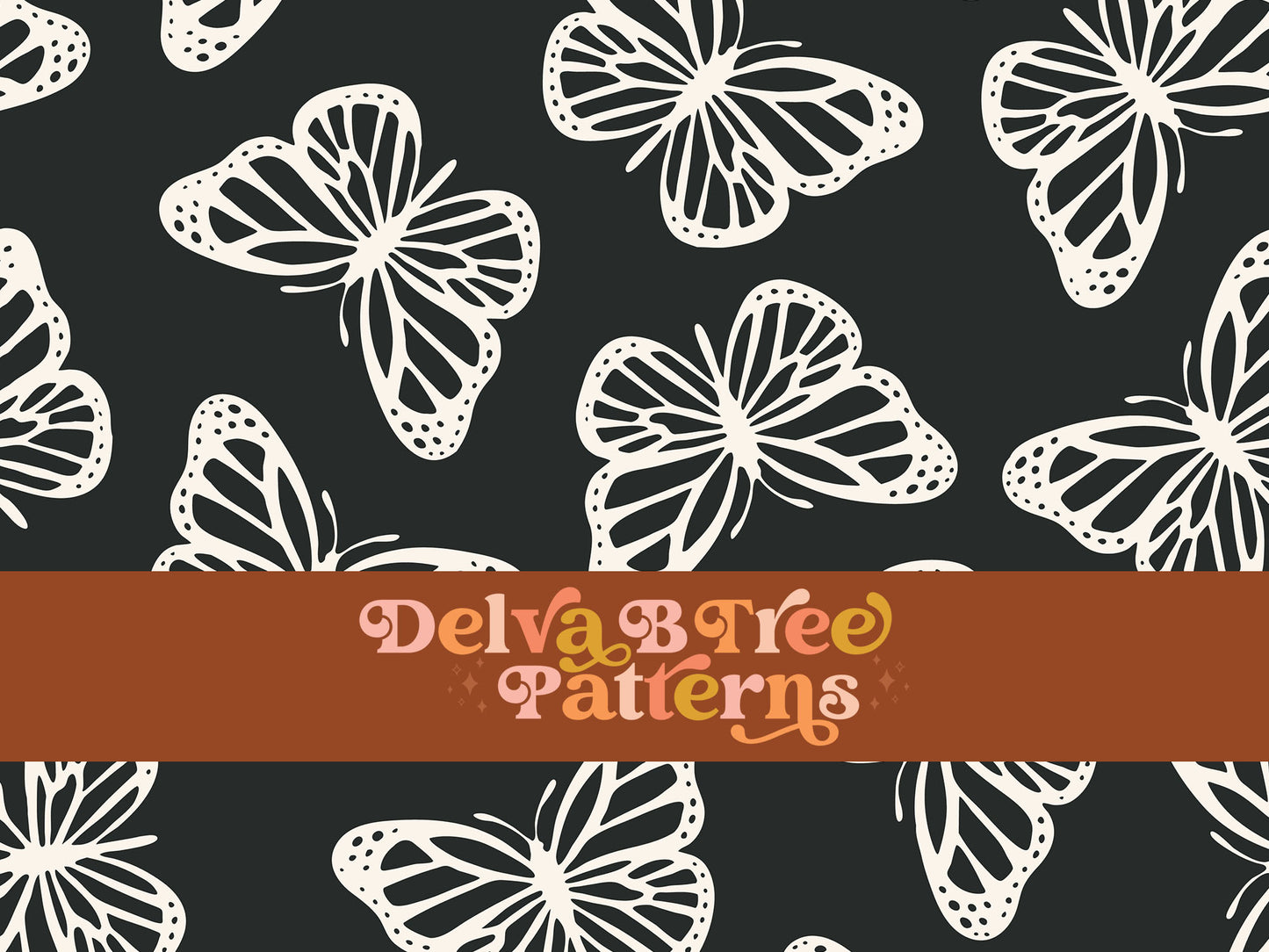 Charcoal black and off white butterfly seamless file for fabric printing. Simple Bugs Repeat Pattern for textiles, polymailers, baby boy lovey blankets, nursery crib bedding, kids clothing, girls hair accessories, home decor accents, pet products.