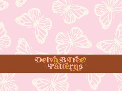 Pale pink and off white butterfly seamless file for fabric printing. Simple Bugs Repeat Pattern for textiles, polymailers, baby boy lovey blankets, nursery crib bedding, kids clothing, girls hair accessories, home decor accents, pet products.