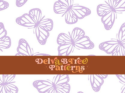 Faded pastel purple and white butterfly seamless file for fabric printing. Simple Bugs Repeat Pattern for textiles, polymailers, baby boy lovey blankets, nursery crib bedding, kids clothing, girls hair accessories, home decor accents, pet products.