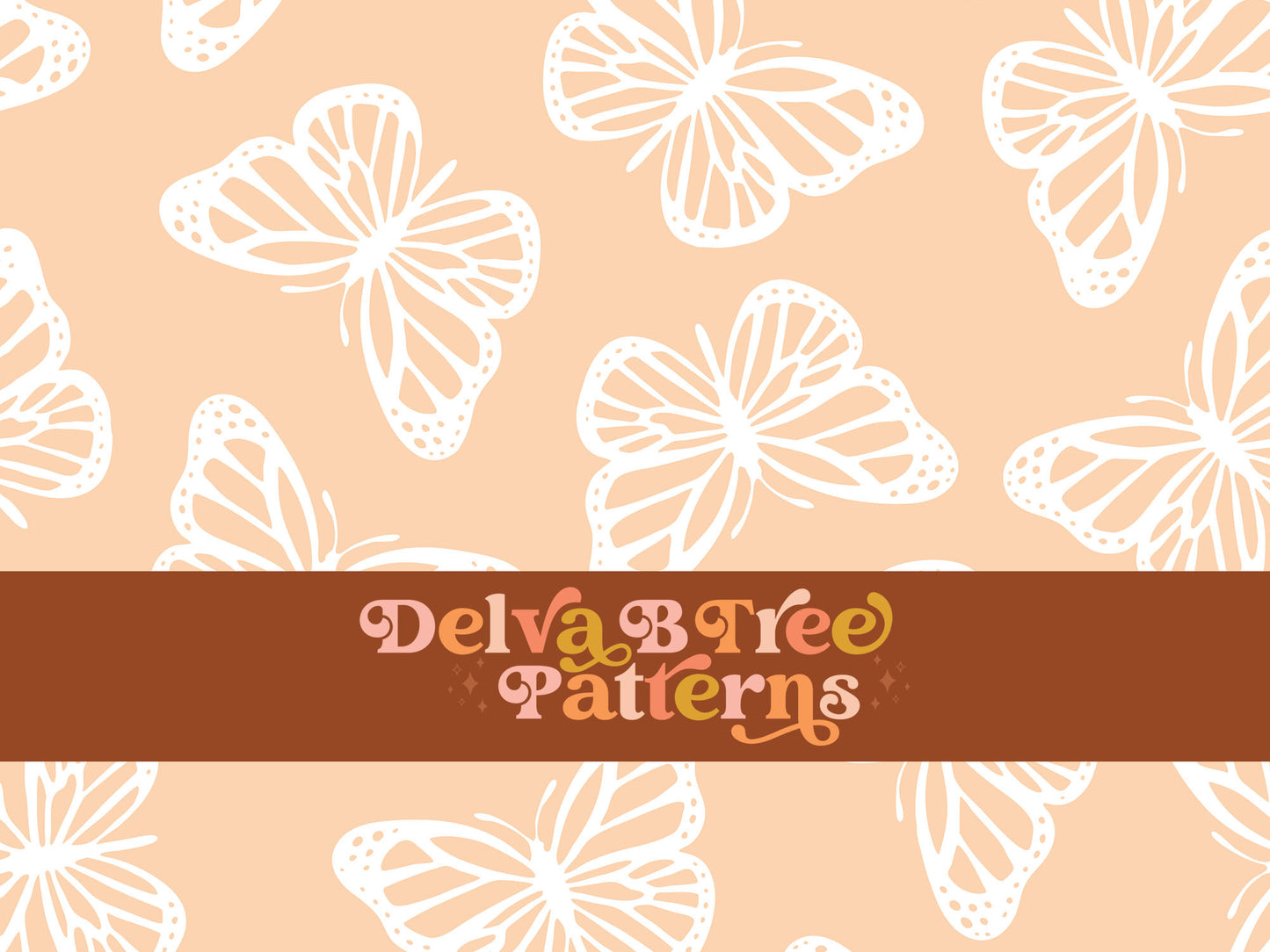 Faded pastel orange and white butterfly seamless file for fabric printing. Simple Bugs Repeat Pattern for textiles, polymailers, baby boy lovey blankets, nursery crib bedding, kids clothing, girls hair accessories, home decor accents, pet products.