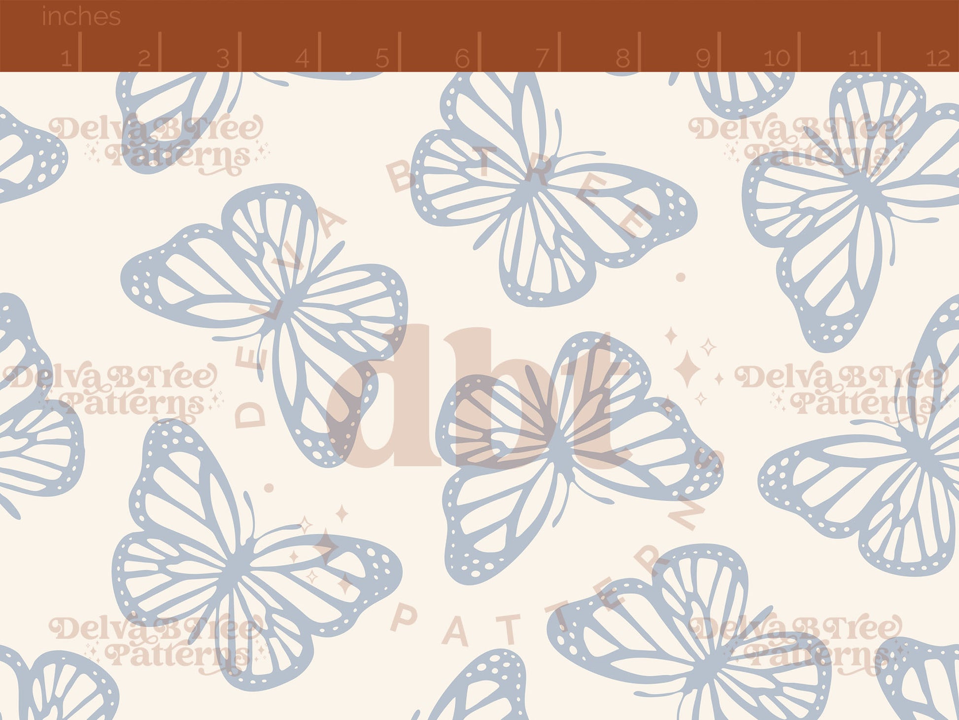 Pastel blue and off white butterflies seamless pattern scale digital file for small shops that make handmade products in small batches.