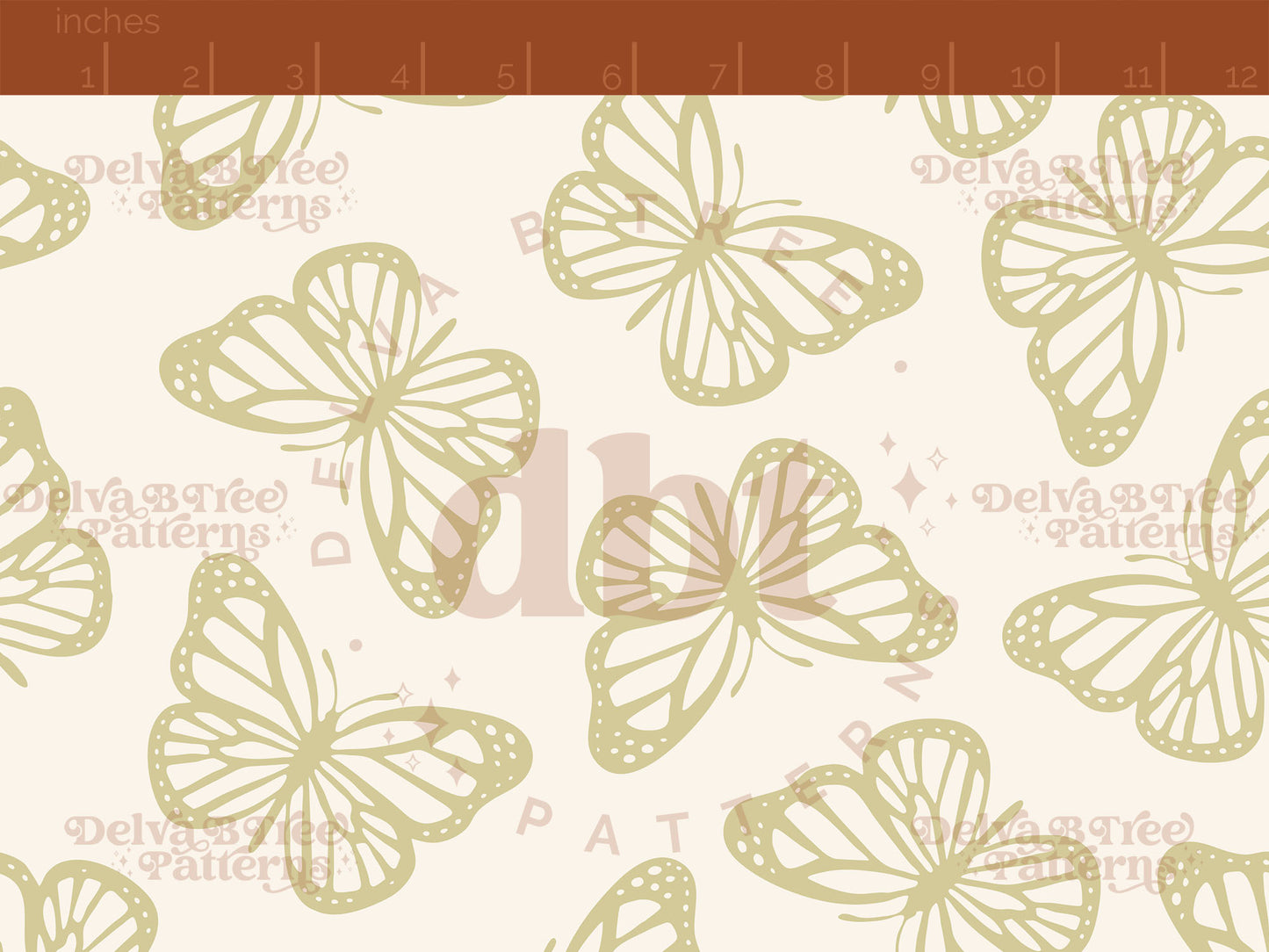 Dusty yellow and off white butterflies seamless pattern scale digital file for small shops that make handmade products in small batches.